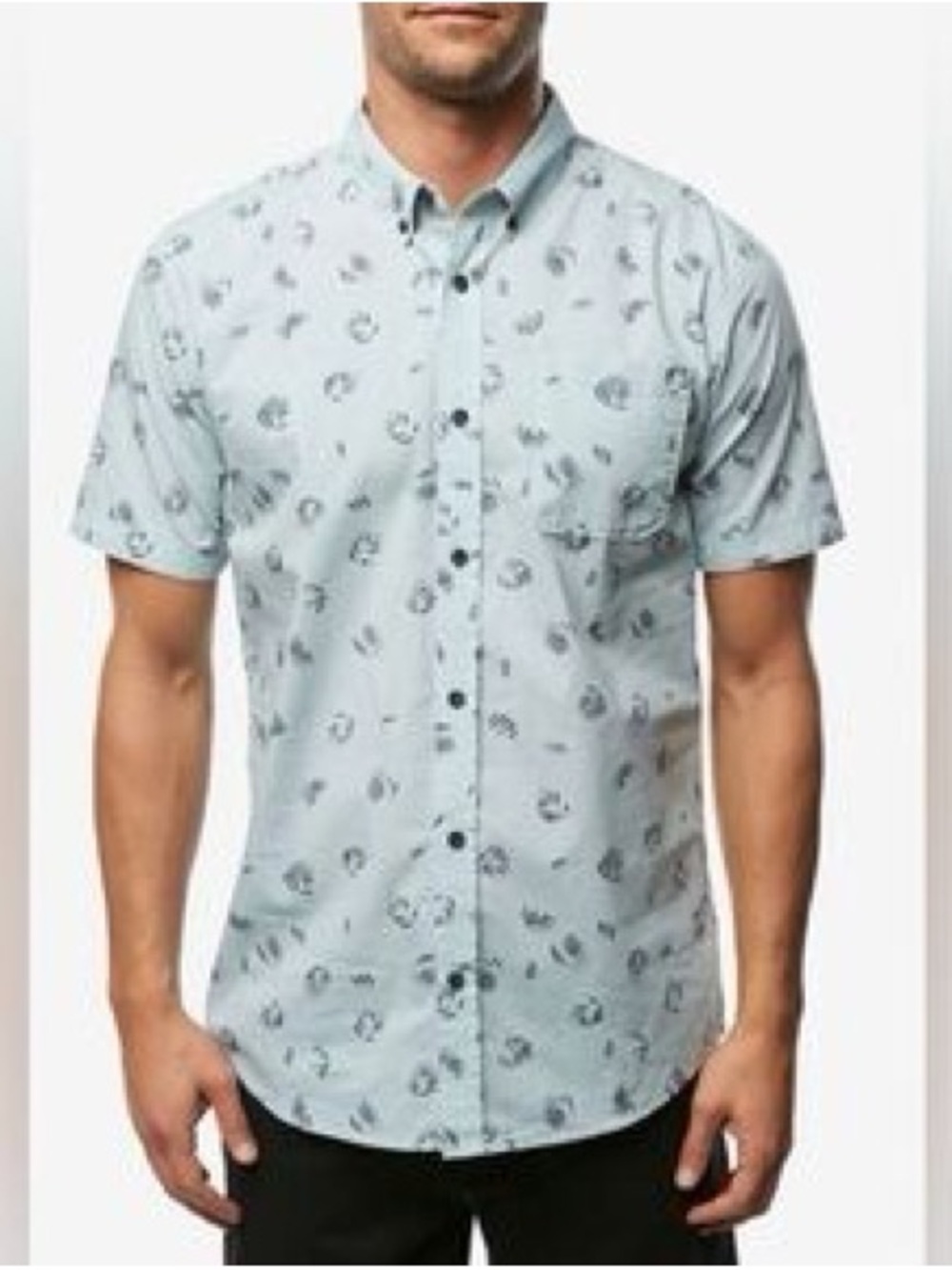 O’Neill Fanfare SS Shirt XXL Sky Palm Print Button Down NWT